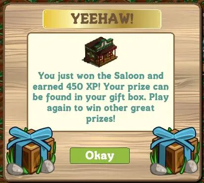 A notification about winning 450 XP and a prize in a game, with options to claim the prize.