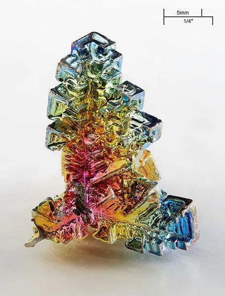 Colorful bismuth crystal formation.