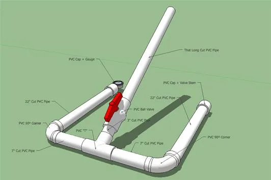 PVC pipe assembly with a valve, illustrated for plumbing or irrigation use.