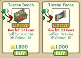 Tuscan bench and fence for sale with limited time offers and prices.