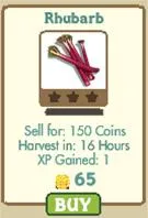 Rhubarb crop with selling price and harvest details.