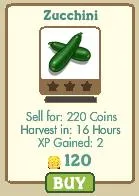 Zucchini with selling price and harvest details