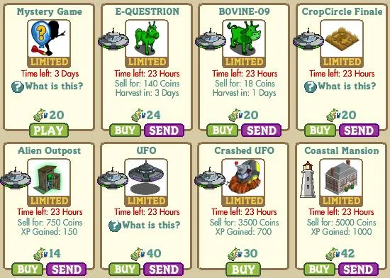 Game items and their details from a farming simulation.