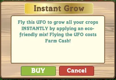 Instant Grow feature for crop growth in a farming game.