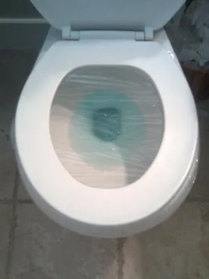 Toilet with protective film on the seat.