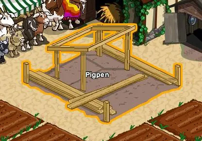 Wooden structure for a pigpen on a farm.