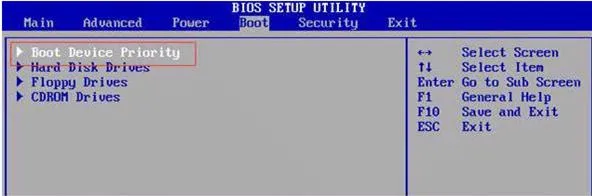 BIOS boot settings menu with options for boot device priority, hard disk drives, floppy drives, and CD-ROM drives.