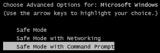 Advanced boot options menu for Microsoft Windows.