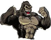 Cartoon illustration of a muscular gorilla with an aggressive pose.