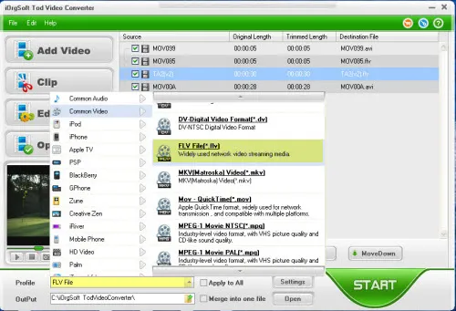 Video conversion software interface displaying options for adding video files and adjusting settings.