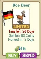 Roe deer character from a farming game with purchase details.