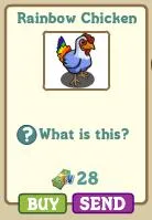 Rainbow Chicken character from a virtual game with a purchase option.