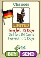 Chamois game character with limited availability, German flag, and in-game details.