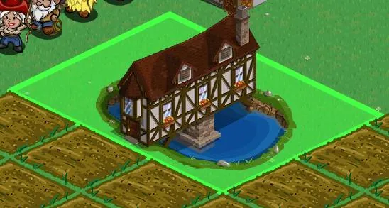 A quaint cottage with a pond in a rural setting.