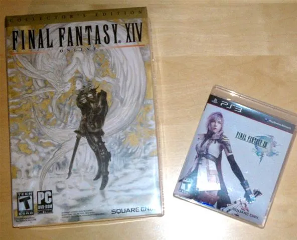 Final Fantasy XIV video game packaging alongside a related game cover.