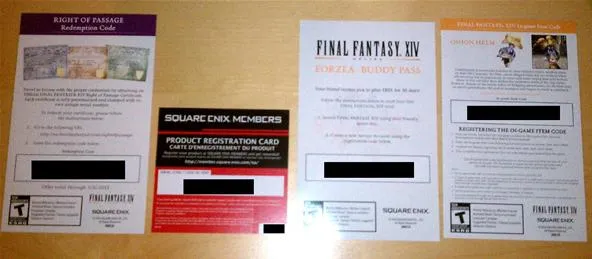 Promotional cards for video games, featuring registration information and graphics.