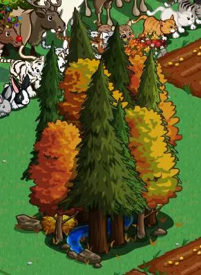 Colorful trees in a lush landscape.