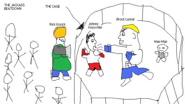 A cartoon illustration depicting a boxing match between two characters, with spectators in the background.