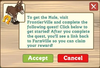 Mule quest prompt from a game with buttons to accept or cancel.