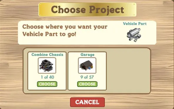 Choose Vehicle Part Project Interface with Options for Combine Chassis and Garage