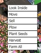 Game menu options for farming activities.