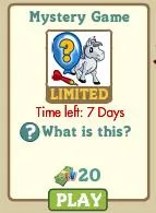 Mystery game advertisement with timer and play button