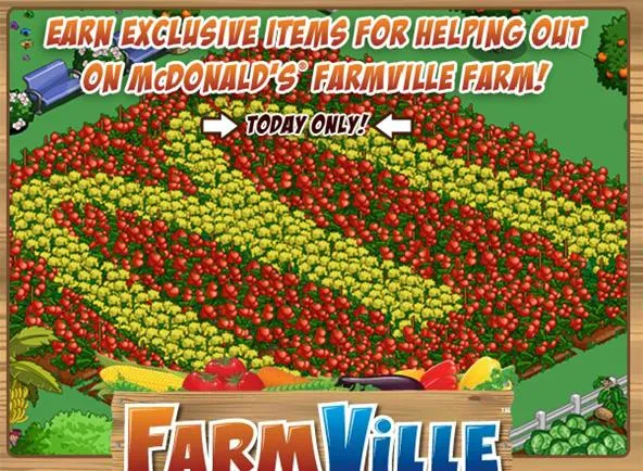 FarmVille promotional image highlighting exclusive items for McDonald's farm event.