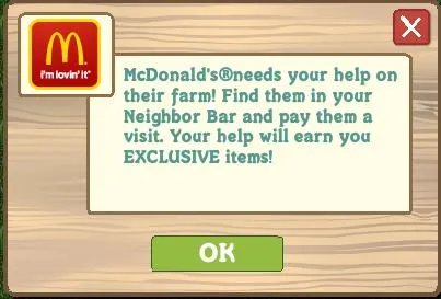 McDonald's farm game promotion message.
