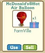 McDonald's hot air balloon in FarmVille game interface.