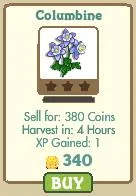 Columbine flower with selling and harvesting details.