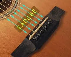 Guitar string tuning diagram showing standard tuning EADGBE.