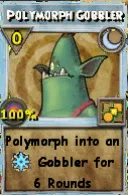 Polymorph Gobbler spell card with description and statistics.
