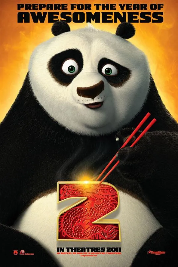 Kung Fu Panda 2 movie poster featuring a panda with chopsticks.