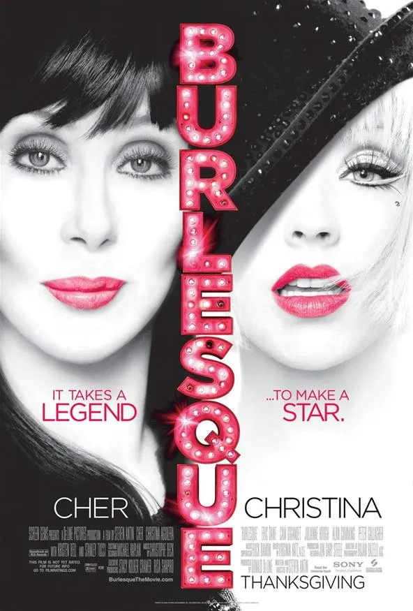 Burlesque movie poster featuring Cher and Christina Aguilera.