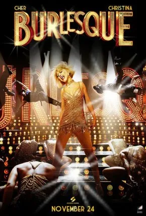 Burlesque movie poster featuring a performer on stage with dramatic lighting.