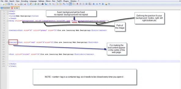 Code snippet illustrating HTML structure and commentary for web development.