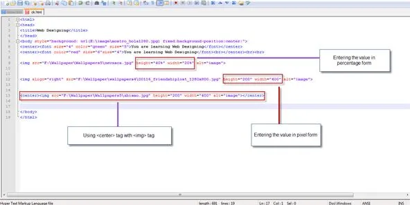 Code snippet showing HTML and CSS tag usage with annotations.