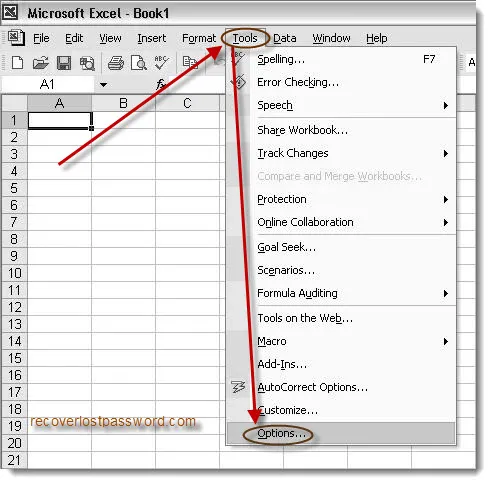 Screenshot of Microsoft Excel interface showing menu navigation options.