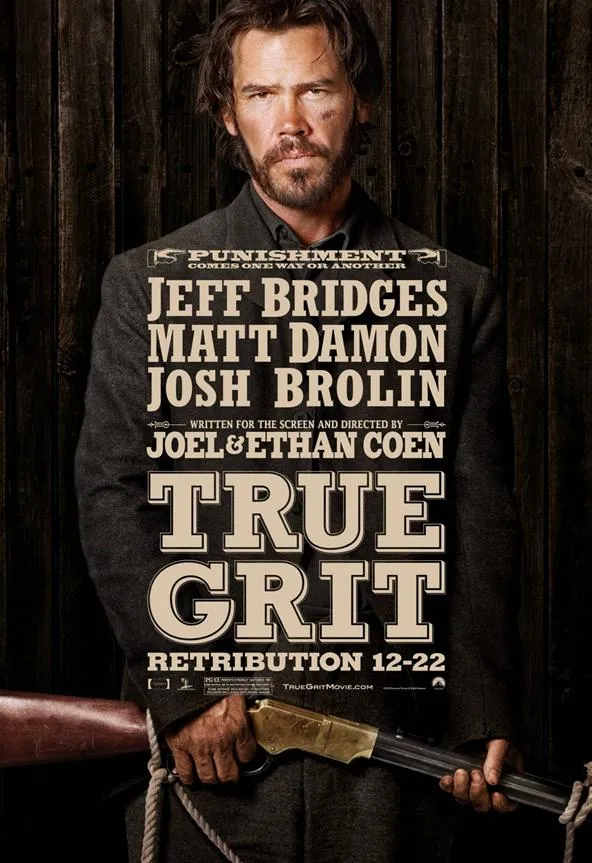 Movie poster for "True Grit" featuring Jeff Bridges, Matt Damon, and Josh Brolin.