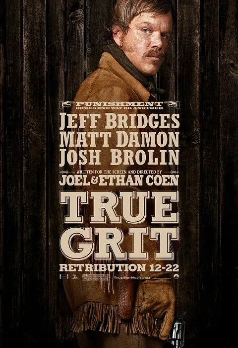 Film poster for "True Grit" featuring Jeff Bridges and Matt Damon.