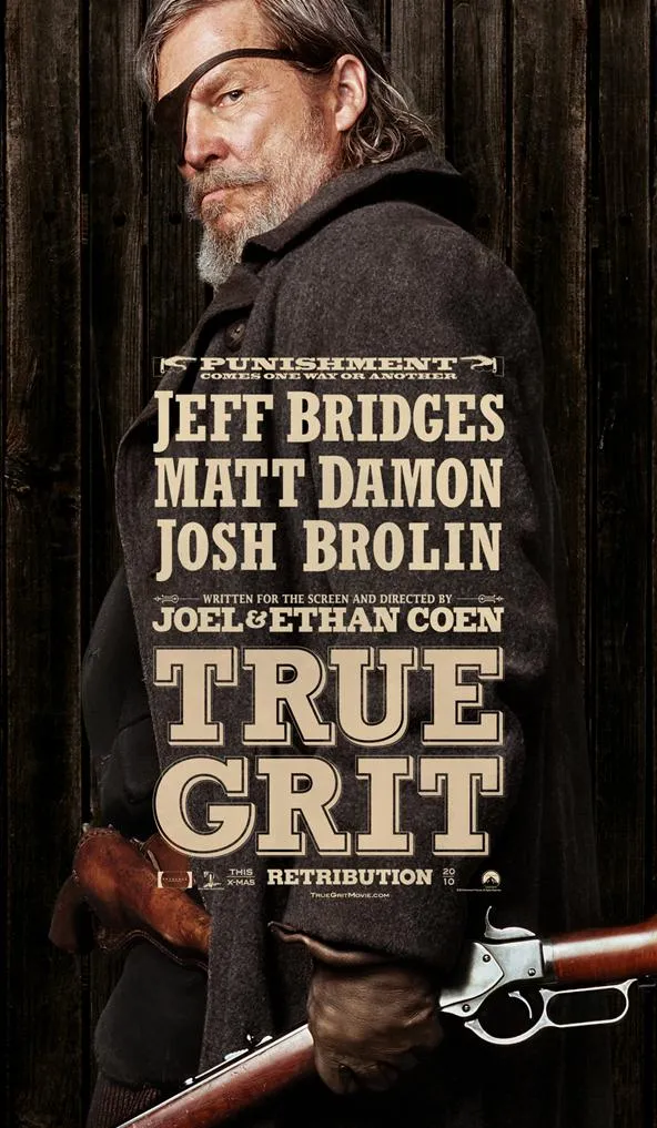 True Grit movie poster featuring Jeff Bridges, Matt Damon, and Josh Brolin.
