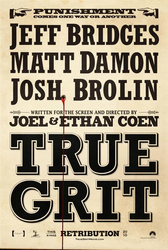 Movie poster for "True Grit" featuring Jeff Bridges, Matt Damon, and Josh Brolin.