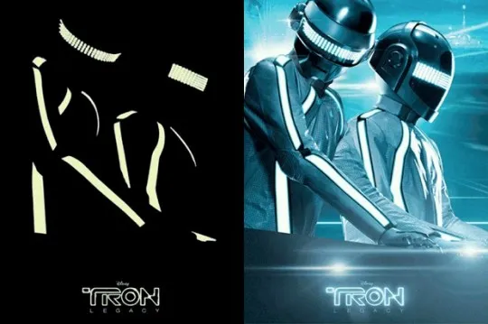 Tron Legacy promotional image featuring iconic characters with neon accents.