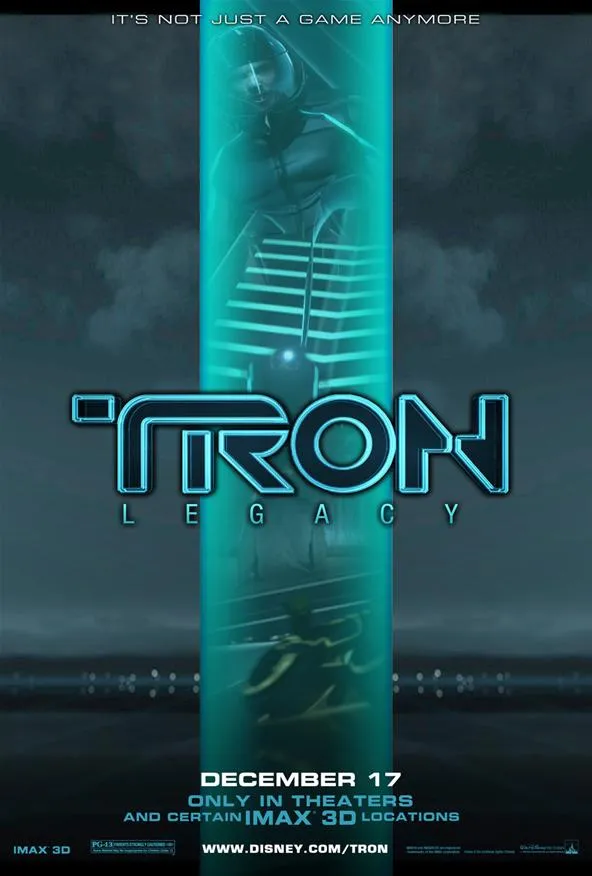 Tron movie poster featuring a neon light design and futuristic elements.