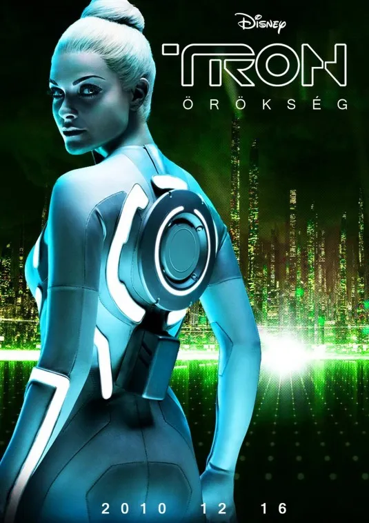 Tron: Dark Synergy promotional poster featuring a futuristic female character in blue armor.
