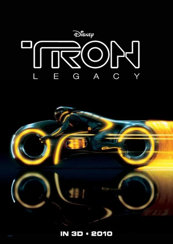 Tron Legacy movie poster featuring a futuristic motorcycle.