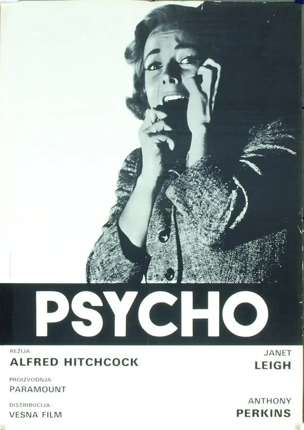 Psycho movie poster featuring an iconic scene of a woman in distress.