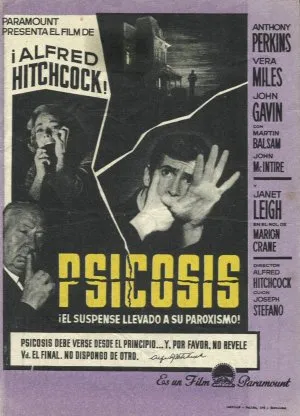 Psycho movie poster featuring iconic imagery and text in Spanish.