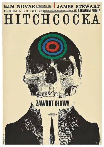 Hitchcock film poster featuring a skull and a target design.