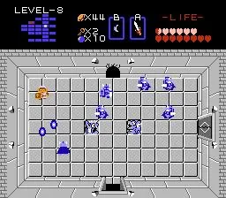 A screenshot of a video game level featuring a character navigating a grid-based dungeon with enemies and items.